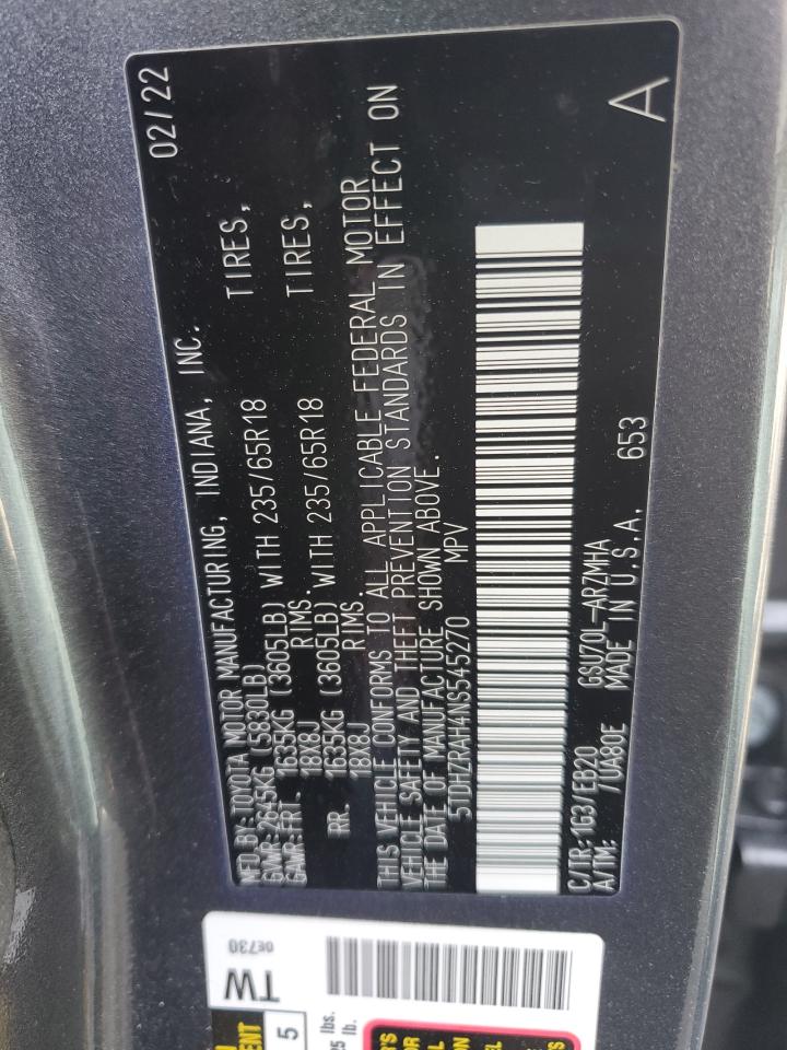 2022 TOYOTA HIGHLANDER XLE VIN:5TDHZRAH4NS545270
