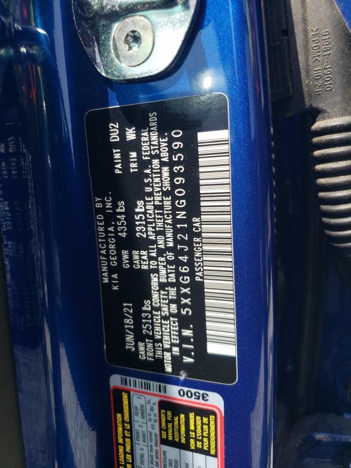 2022 KIA K5 GT LINE VIN:5XXG64J21NG093590