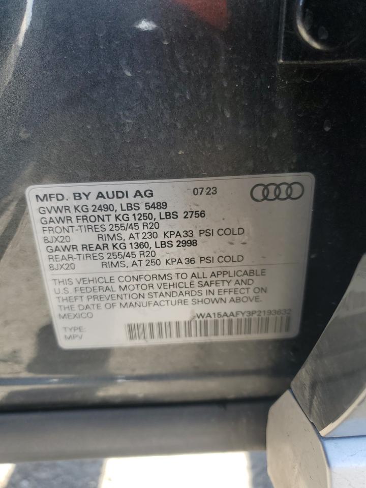 2023 AUDI Q5 SPORTBACK PRM PLS 45 VIN:WA15AAFY3P2193632