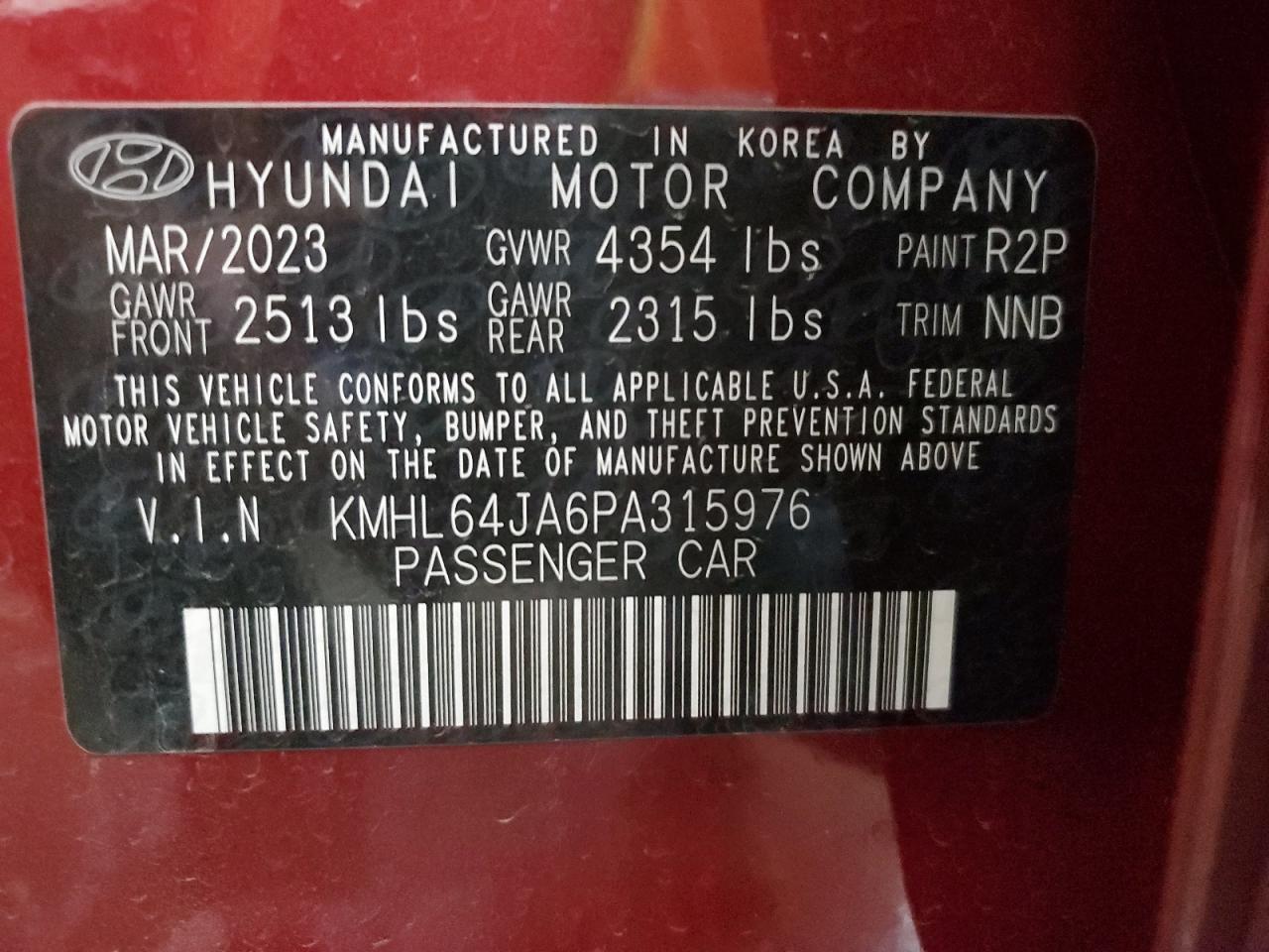 2023 HYUNDAI SONATA SEL VIN:KMHL64JA6PA315976