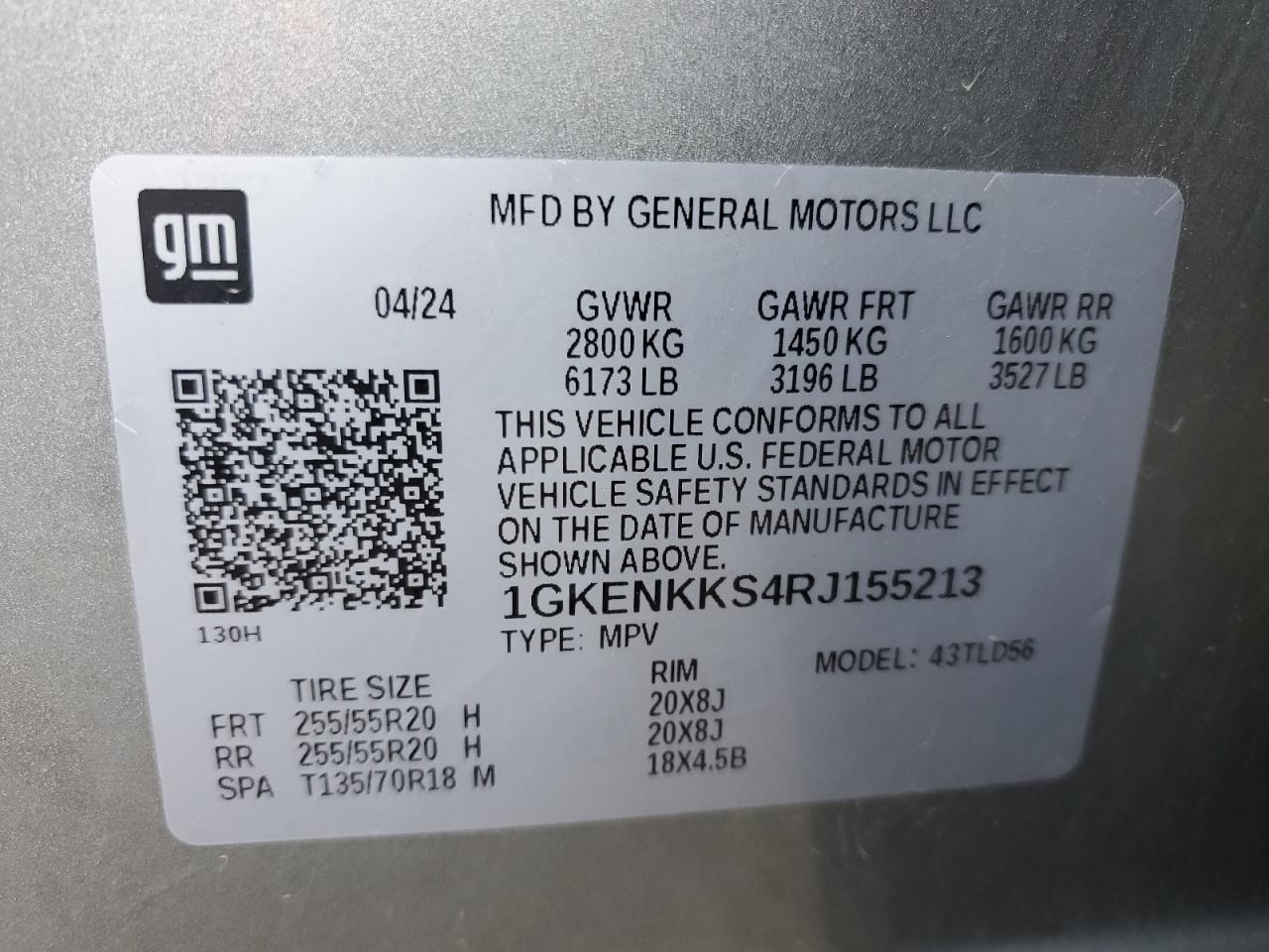 2024 GMC ACADIA UPLEVEL VIN:1GKENKKS4RJ155213