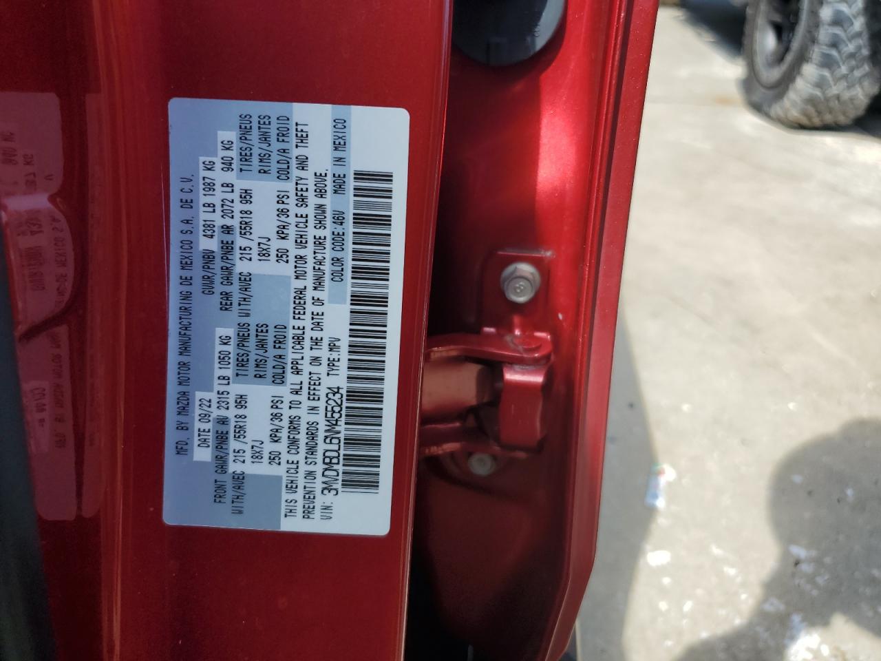 2022 MAZDA CX-30 PREMIUM VIN:3MVDMBDL6NM455234