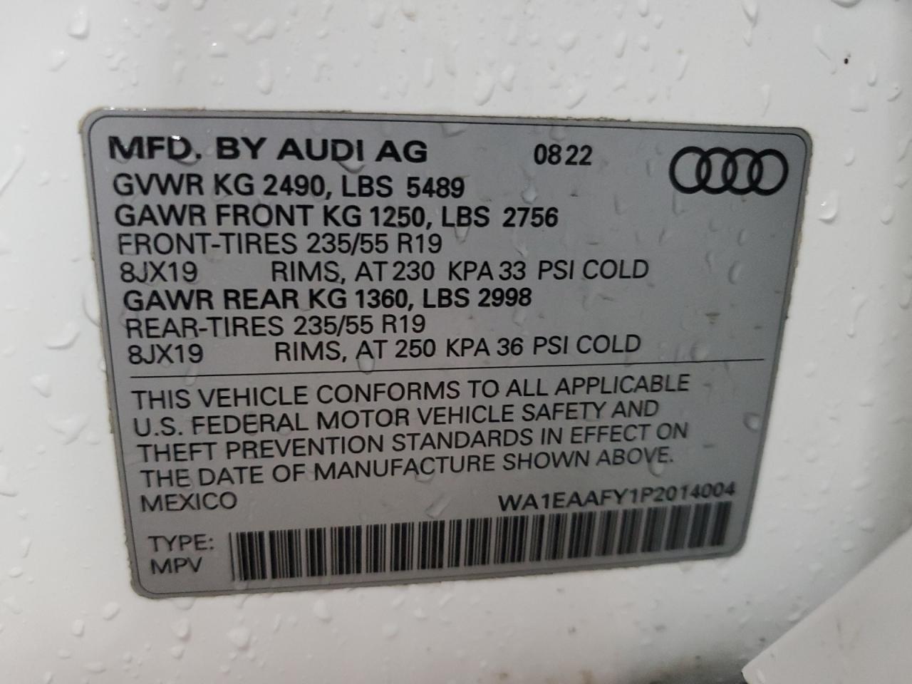 2023 AUDI Q5 PREMIUM PLUS 45 VIN:WA1EAAFY1P2014004