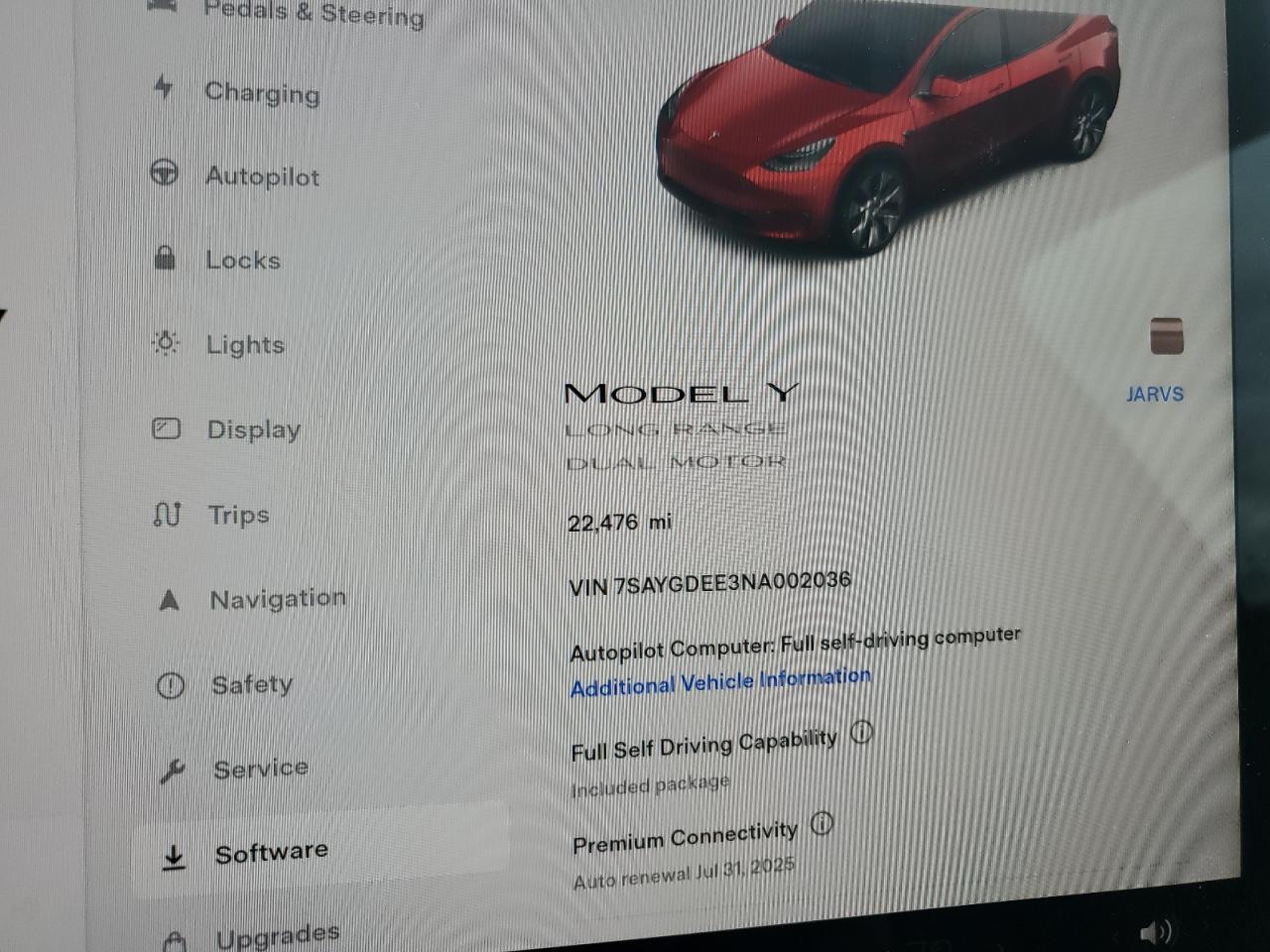 2022 TESLA MODEL Y  VIN:7SAYGDEE3NA002036