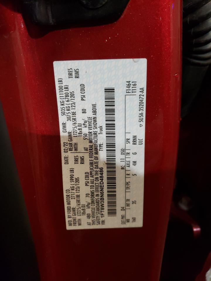 2022 FORD F350 SUPER DUTY VIN:1FT8W3BN6NED48486