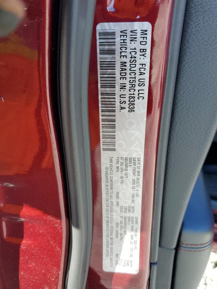 2024 DODGE DURANGO R/T VIN:1C4SDJCT5RC183836