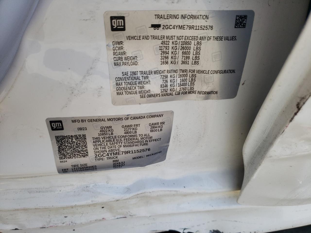 2024 CHEVROLET SILVERADO K2500 CUSTOM VIN:2GC4YME79R1152576