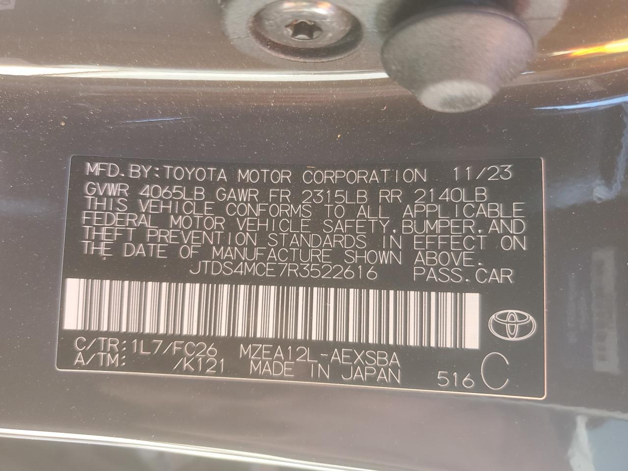 2024 TOYOTA COROLLA SE VIN:JTDS4MCE7R3522616