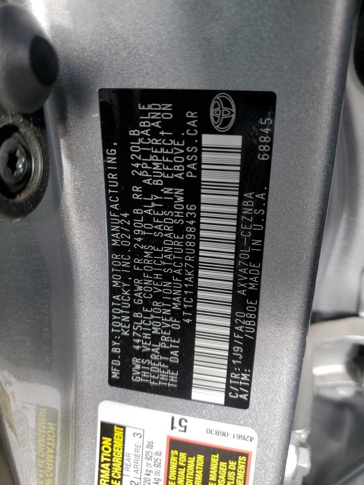 2024 TOYOTA CAMRY LE VIN:4T1C11AK7RU898436