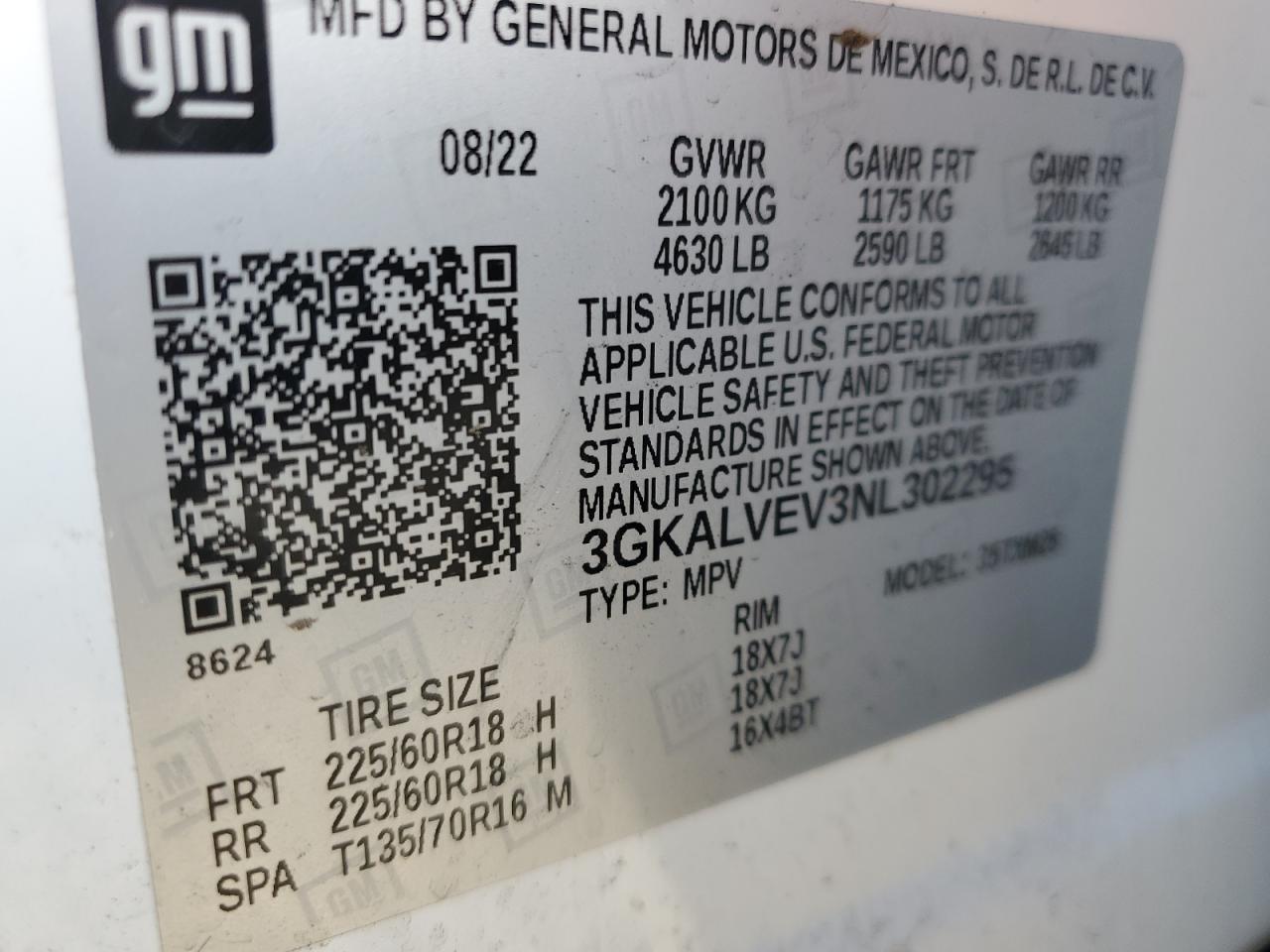 2022 GMC TERRAIN SLT VIN:3GKALVEV3NL302295
