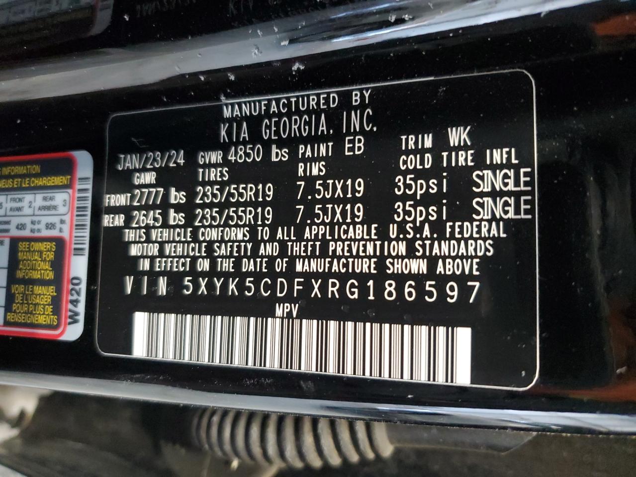 2024 KIA SPORTAGE SX PRESTIGE VIN:5XYK5CDFXRG186597