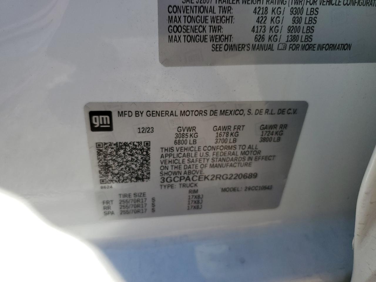 2024 CHEVROLET SILVERADO C1500 LT VIN:3GCPACEK2RG220689