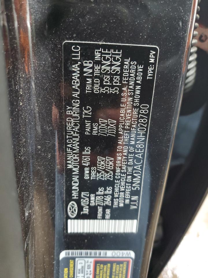 2022 HYUNDAI TUCSON SE VIN:5NMJACAE8NH028780