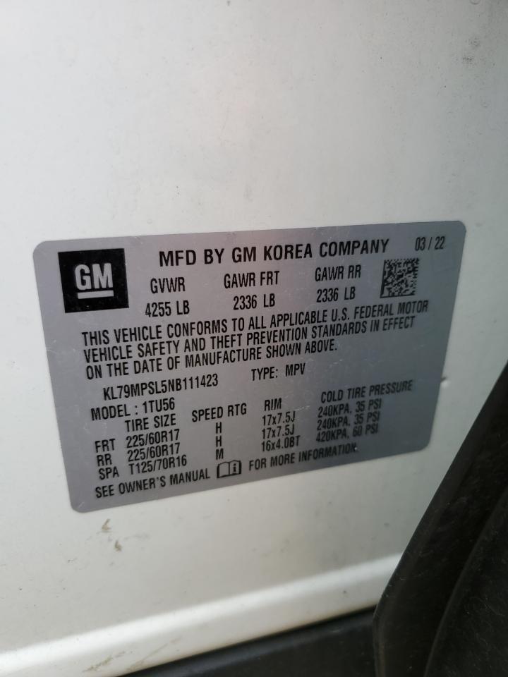 2022 CHEVROLET TRAILBLAZER LT VIN:KL79MPSL5NB111423