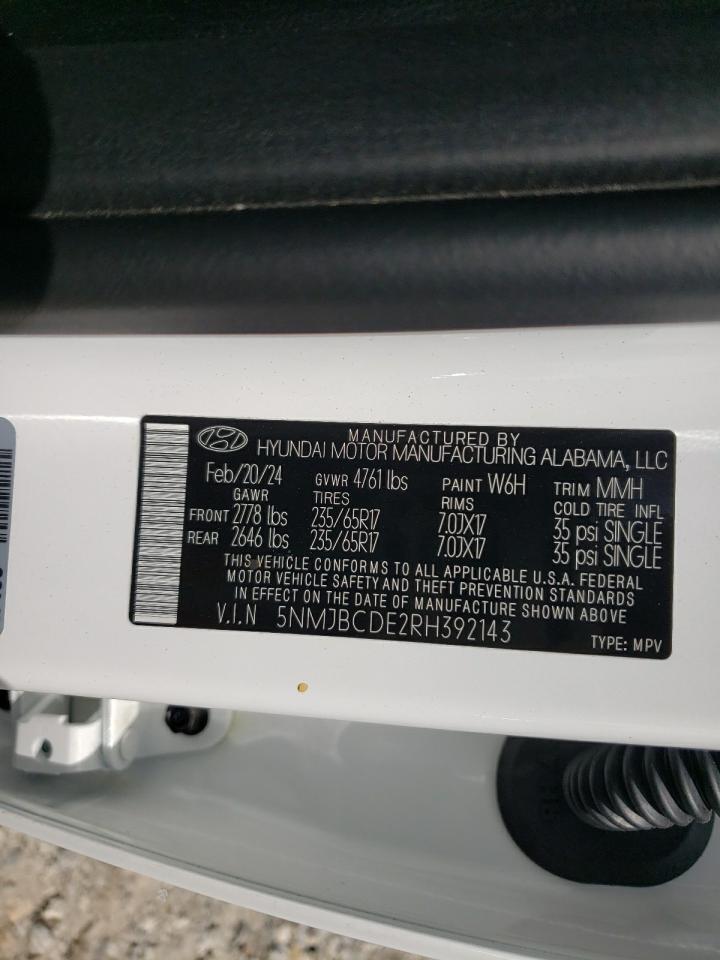 2024 HYUNDAI TUCSON SEL VIN:5NMJBCDE2RH392143