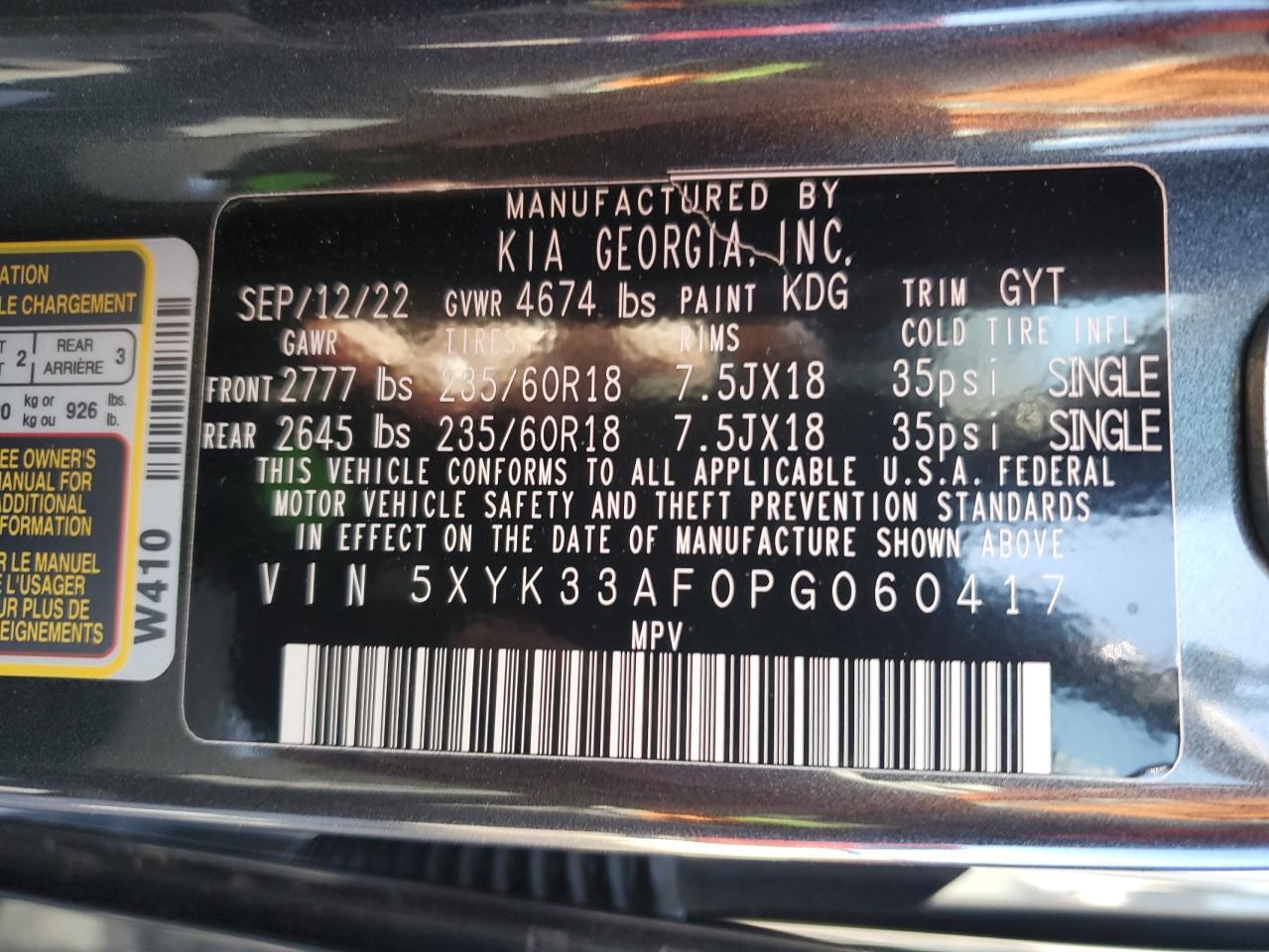 2023 KIA SPORTAGE EX VIN:5XYK33AF0PG060417