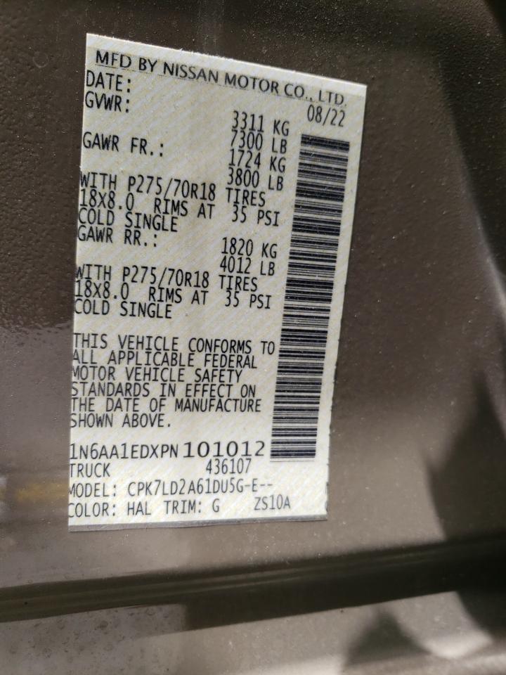 2023 NISSAN TITAN SV VIN:1N6AA1EDXPN101012
