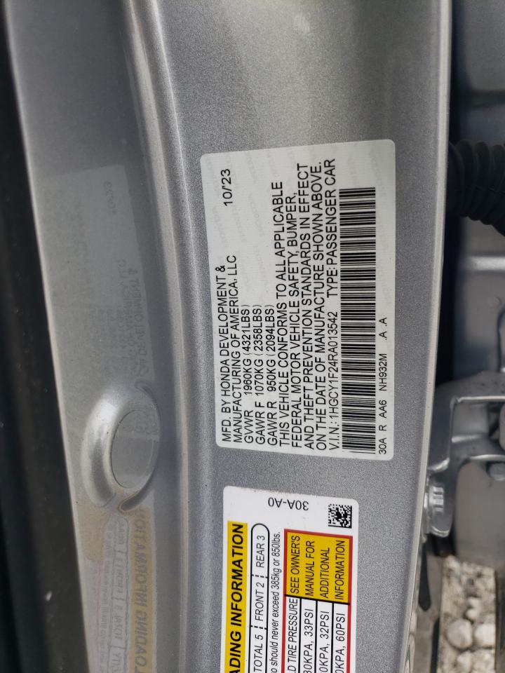 2024 HONDA ACCORD LX VIN:1HGCY1F24RA013542