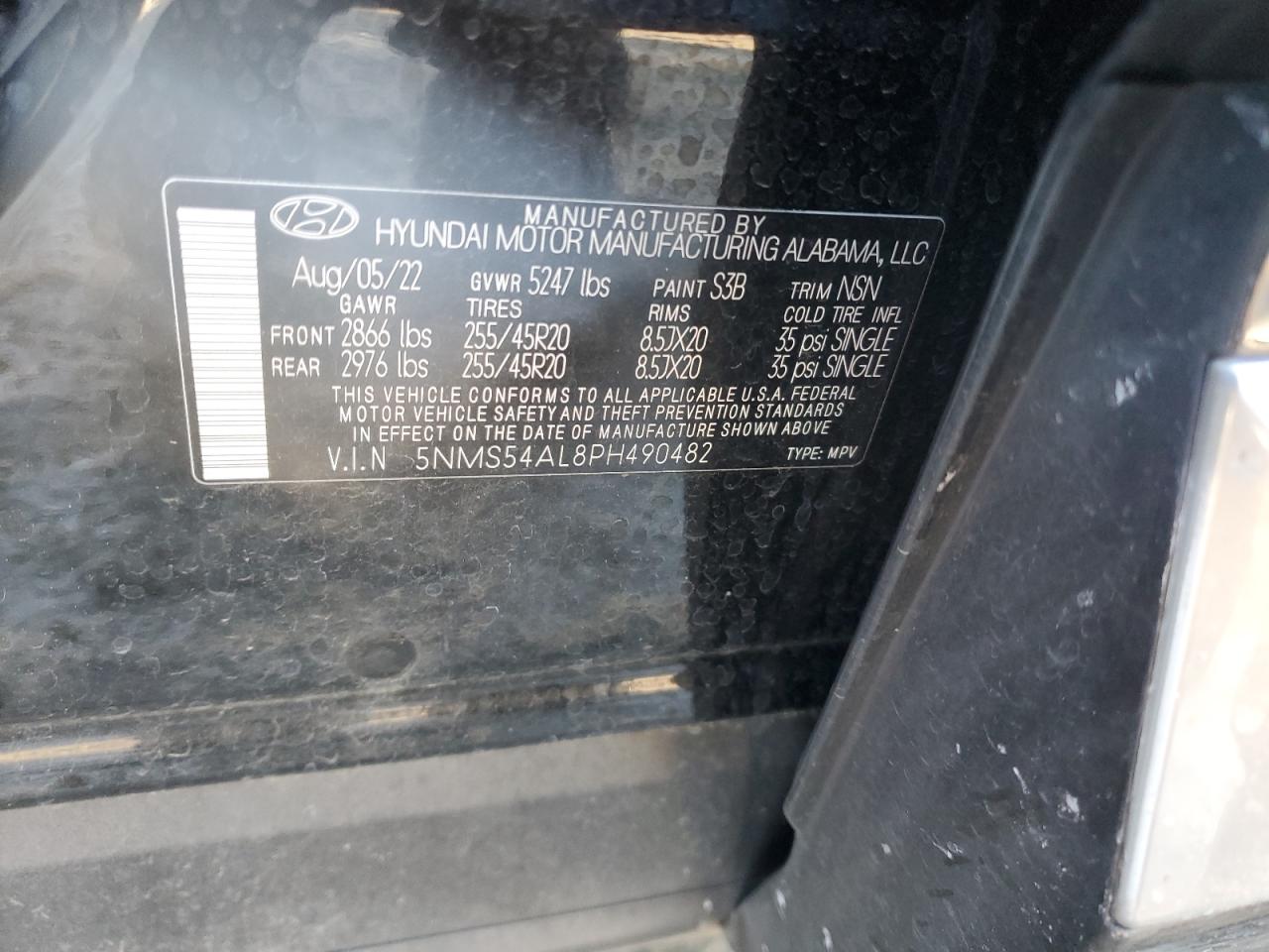 2023 HYUNDAI SANTA FE CALLIGRAPHY VIN:4T1BK46K79U094172