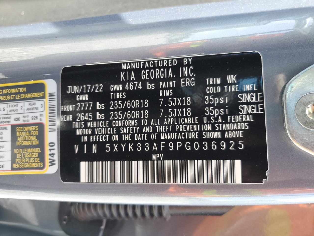 2023 KIA SPORTAGE EX VIN:5XYK33AF9PG036925