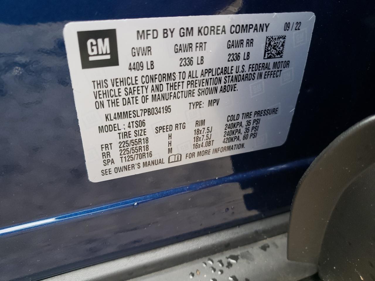 2023 BUICK ENCORE GX SELECT VIN:KL4MMESL7PB034195