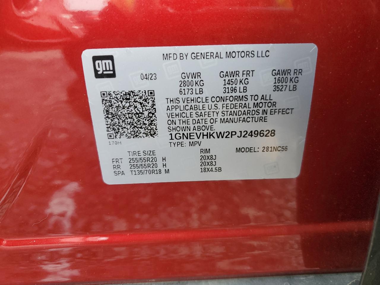 2023 CHEVROLET TRAVERSE LT VIN:1GNEVHKW2PJ249628