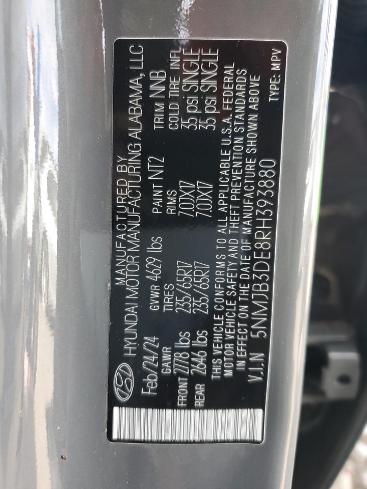 2024 HYUNDAI TUCSON SEL VIN:5NMJB3DE8RH393880