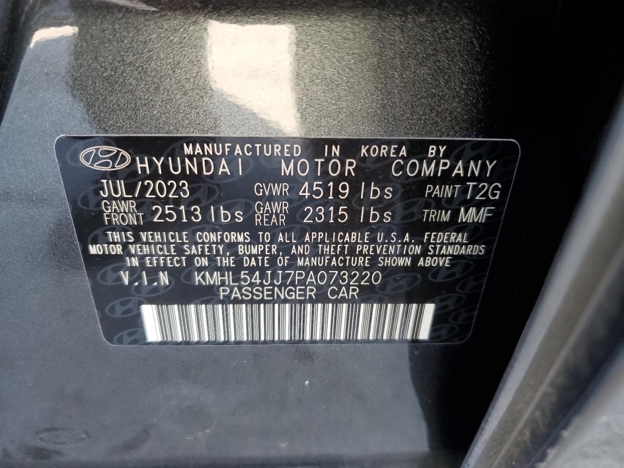 2023 HYUNDAI SONATA HYBRID VIN:KMHL54JJ7PA073220