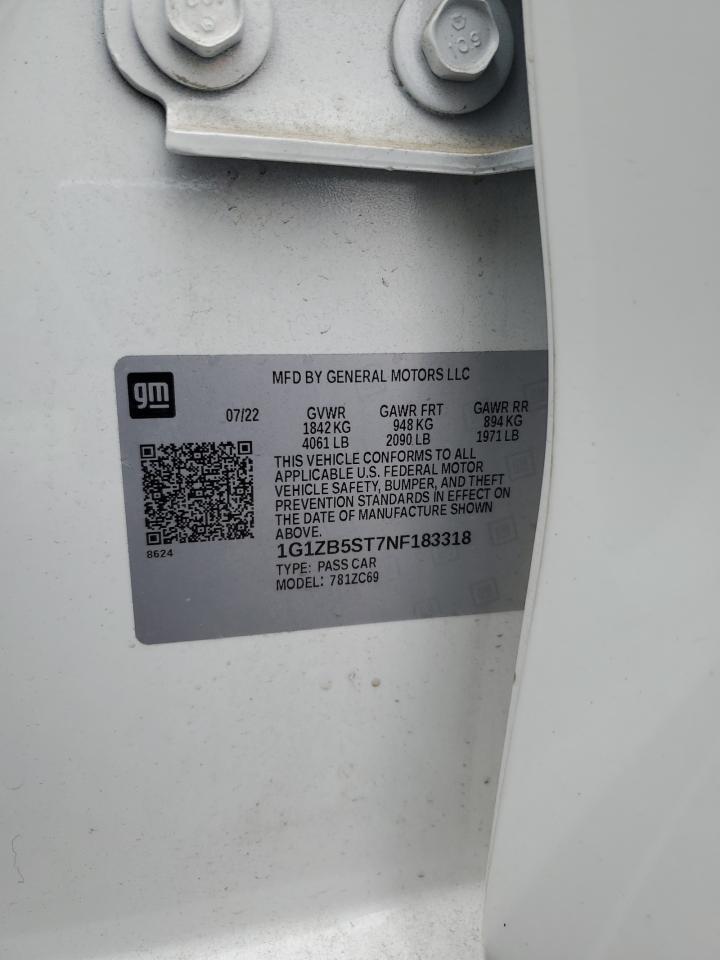 2022 CHEVROLET MALIBU LS VIN:1G1ZB5ST7NF183318