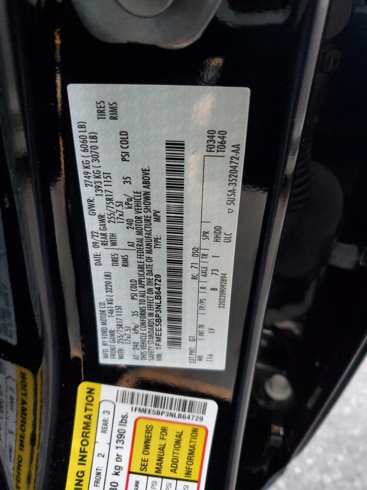 2022 FORD BRONCO BASE VIN:1FMEE5BP3NLB64729