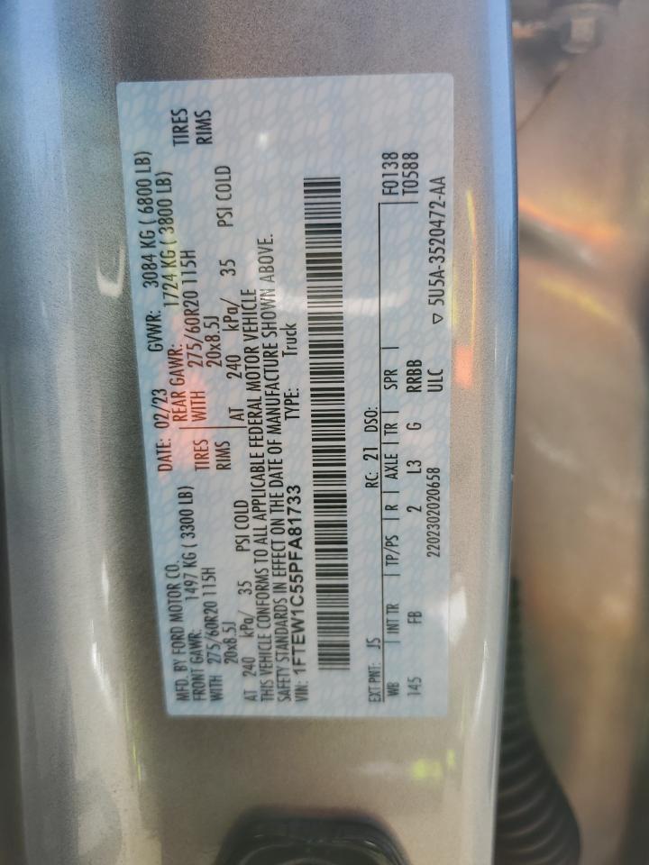 2023 FORD F150 SUPERCREW VIN:1FTEW1C55PFA81733