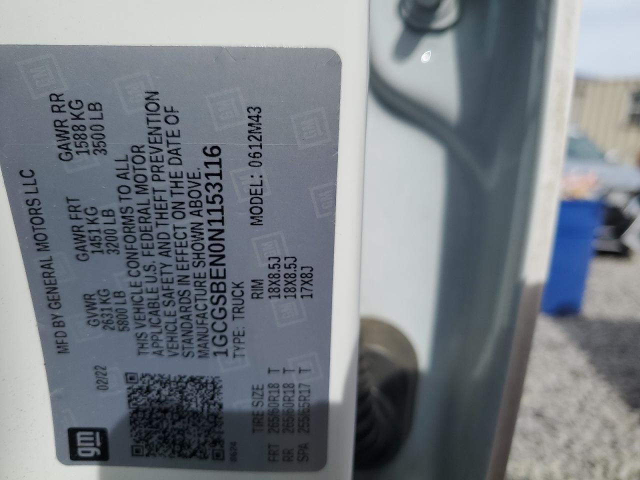 2022 CHEVROLET COLORADO  VIN:1GCGSBEN0N1153116