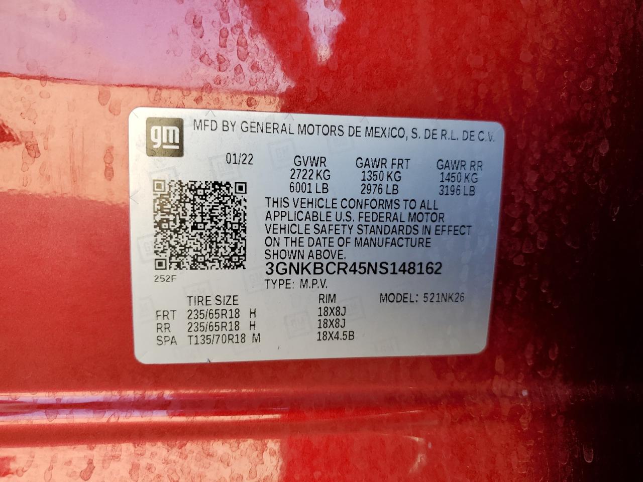 2022 CHEVROLET BLAZER 2LT VIN:3GNKBCR45NS148162