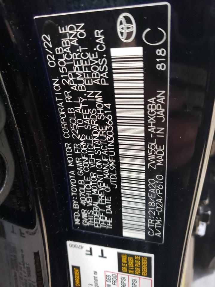 2022 TOYOTA PRIUS LE VIN:JTDL9MFU1N3036614