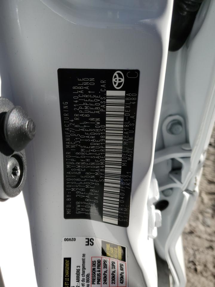 2024 TOYOTA COROLLA LE VIN:5YFB4MDE1RP198150