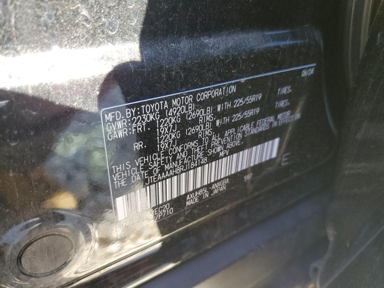 2024 TOYOTA VENZA LE VIN:JTEAAAAH8RJ184148