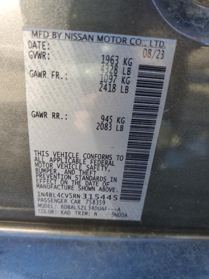 2024 NISSAN ALTIMA SR VIN:1N4BL4CV5RN315445