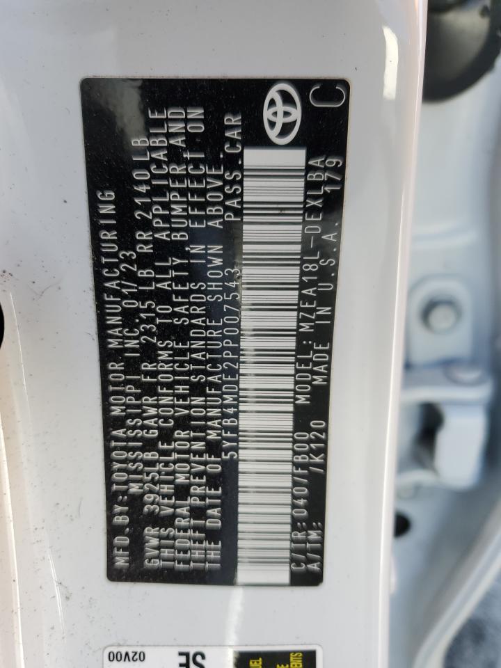 2023 TOYOTA COROLLA LE VIN:5YFB4MDE2PP007543