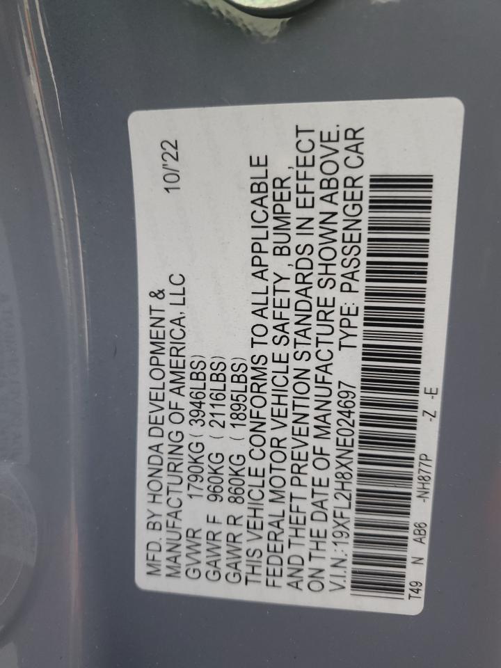2022 HONDA CIVIC SPORT VIN:19XFL2H8XNE024697