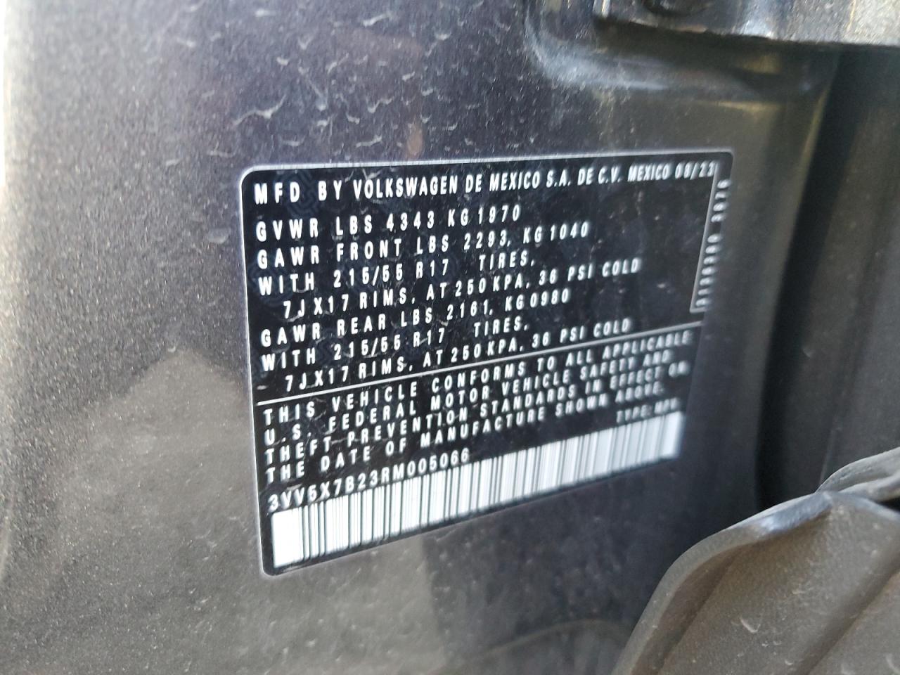 2024 VOLKSWAGEN TAOS S VIN:3VV5X7B23RM005066