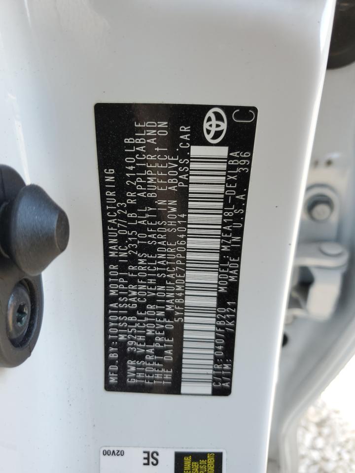 2023 TOYOTA COROLLA LE VIN:5YFB4MDE7PP064014