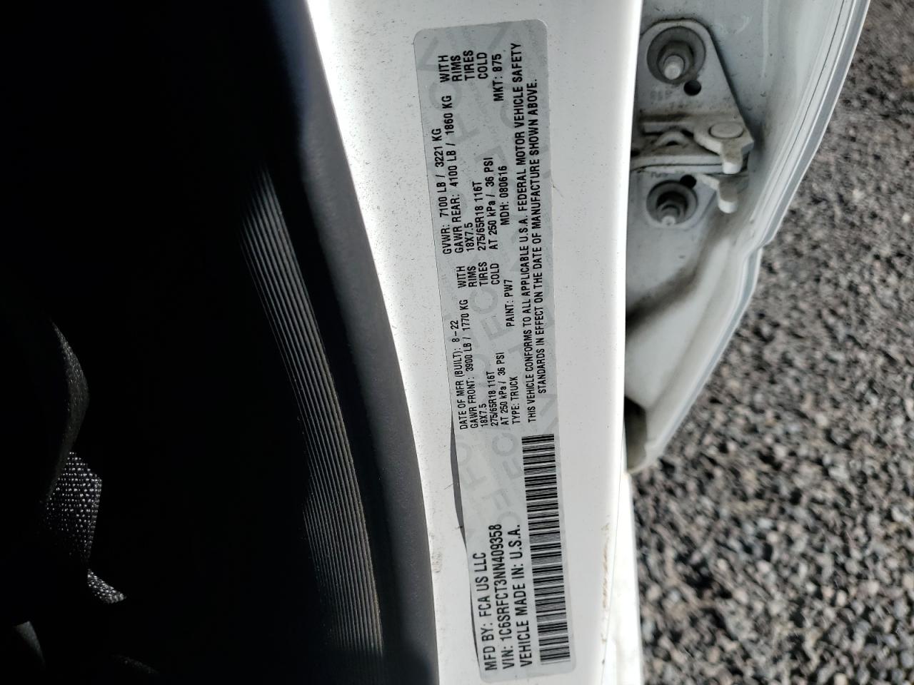 2022 RAM 1500 TRADESMAN VIN:1C6SRFCT3NN409358