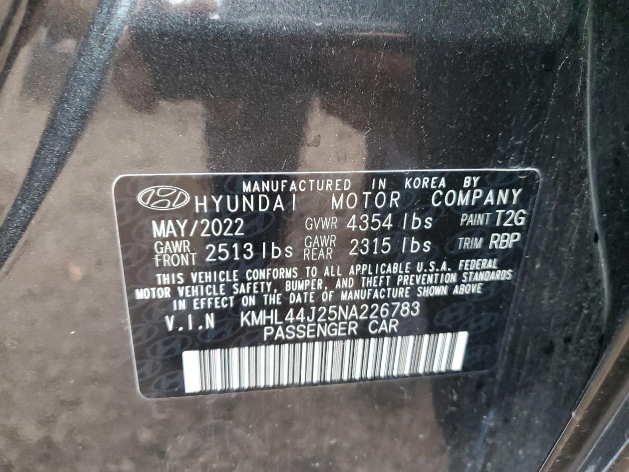 2022 HYUNDAI SONATA SEL PLUS VIN:KMHL44J25NA226783