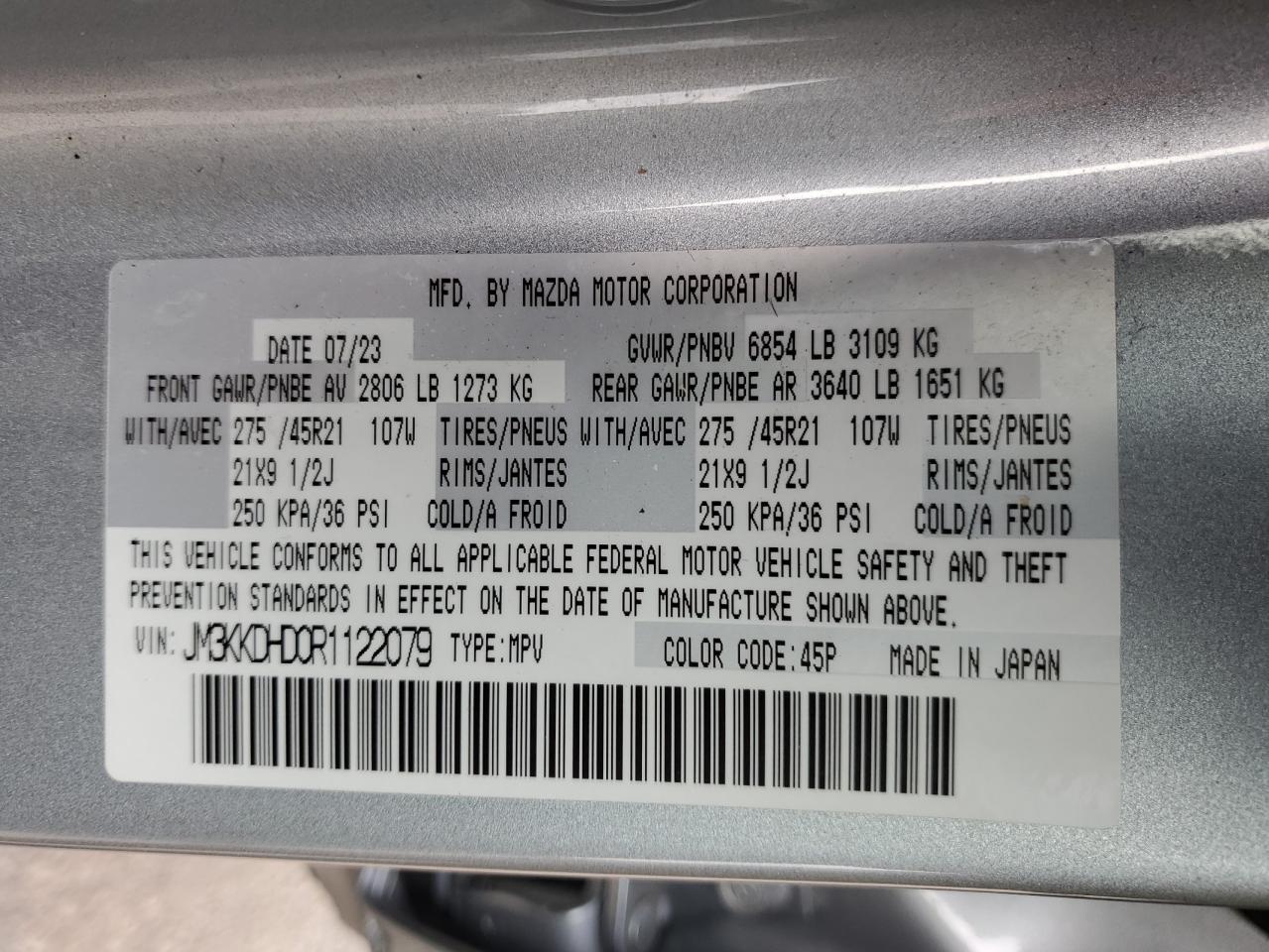 2024 MAZDA CX-90 PREMIUM VIN:JM3KKDHD0R1122079