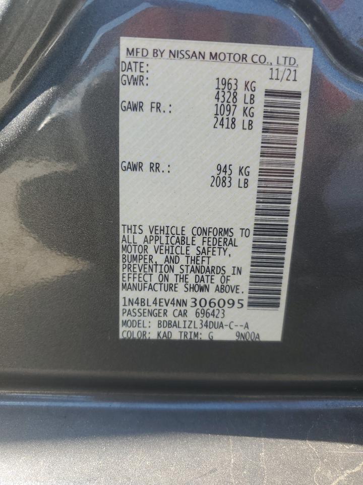 2022 NISSAN ALTIMA SL VIN:1N4BL4EV4NN306095