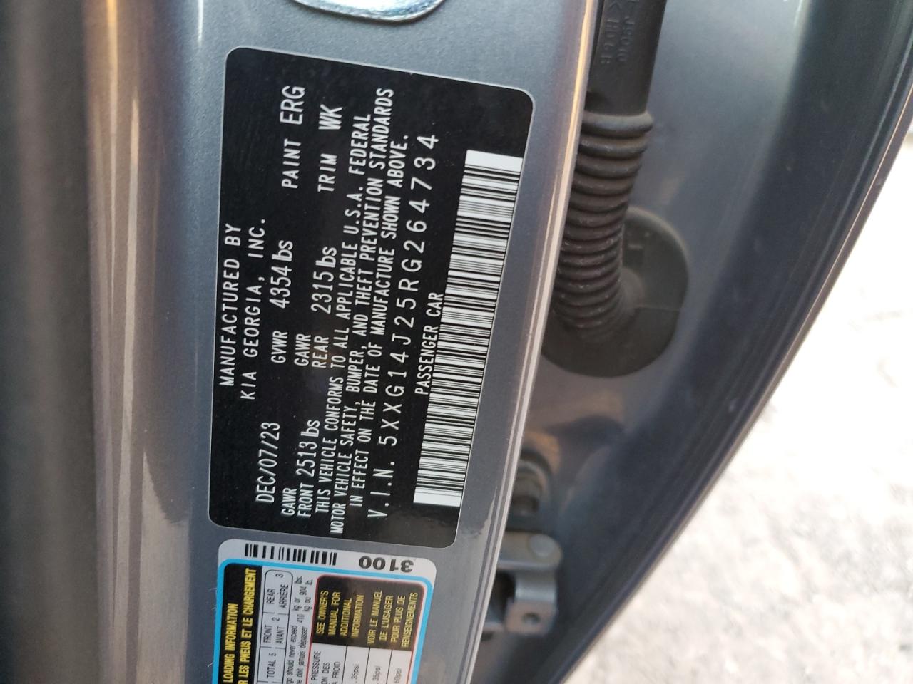 2024 KIA K5 LXS VIN:5XXG14J25RG264734