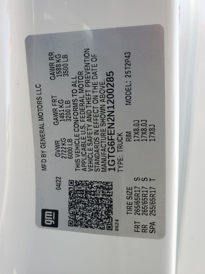 2022 GMC CANYON AT4 VIN:1GTG6FEN2N1200285