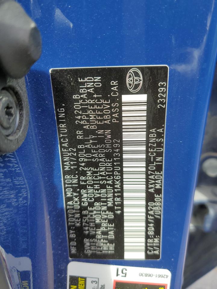 2023 TOYOTA CAMRY LE VIN:4T1R11AK6PU113492