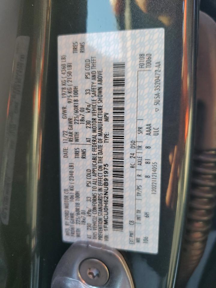 2022 FORD ESCAPE SEL VIN:1FMCU0H62NUB91975