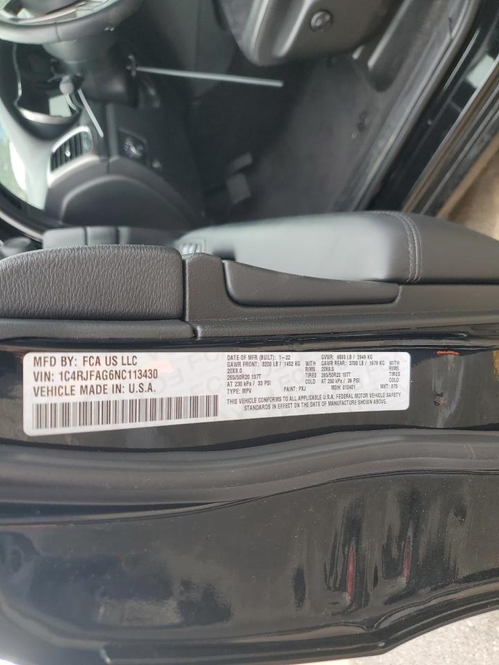 2022 JEEP GRAND CHEROKEE LAREDO E VIN:1C4RJFAG6NC113430